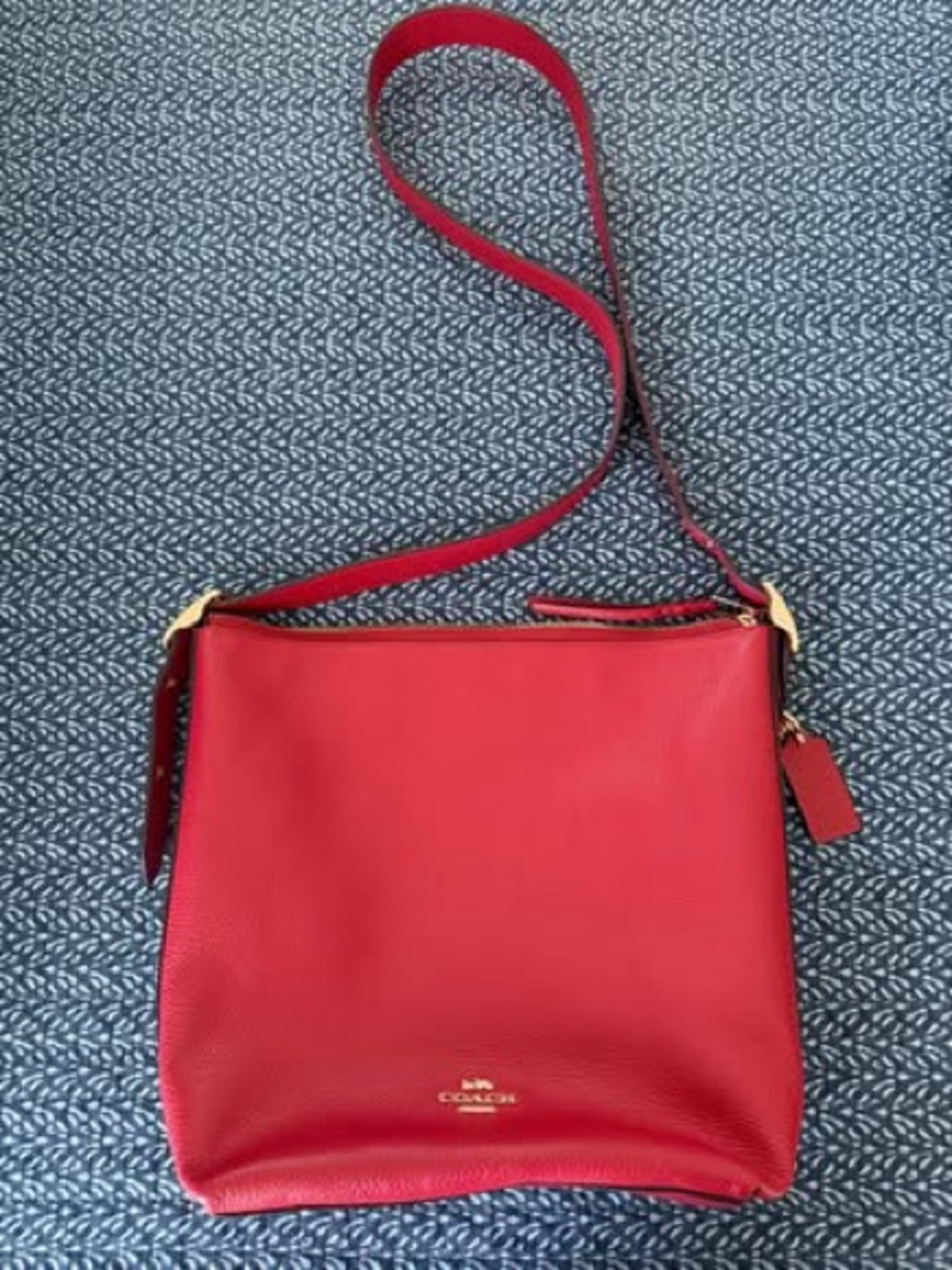 Coach Red Pebbled Leather Crossbody Shoulder Bag with Gold Hardware